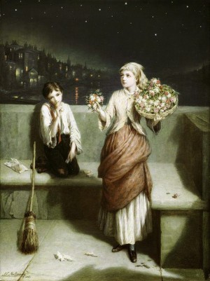 Selling flowers and sweeping the streets